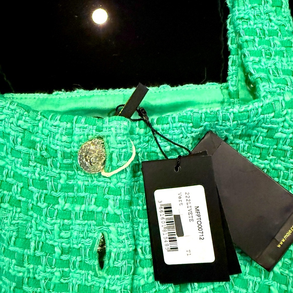 Maje green boucle cropped halter top size 1 NWT - Picture 2 of 7